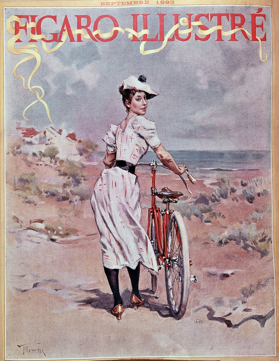 Egy nő biciklizik. Borító „” Figaro illusztrált”” alkotó: French School