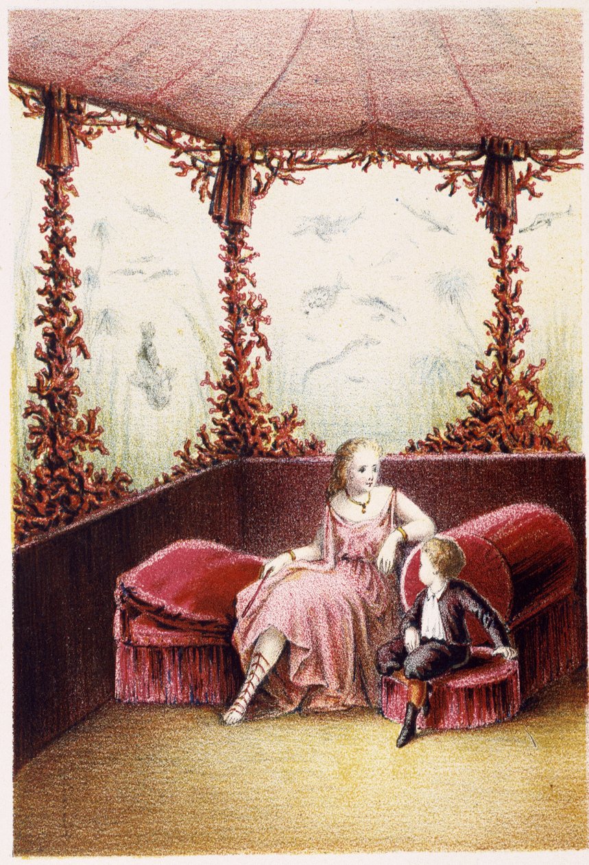 Egy nő beszélget egy fiúval – H. de la Blanchère „Utazás a tenger fenekére” című filmjében. Paris, szerk. Jouvet et Cie, sd. 1880. (dupla 02940) alkotó: French School