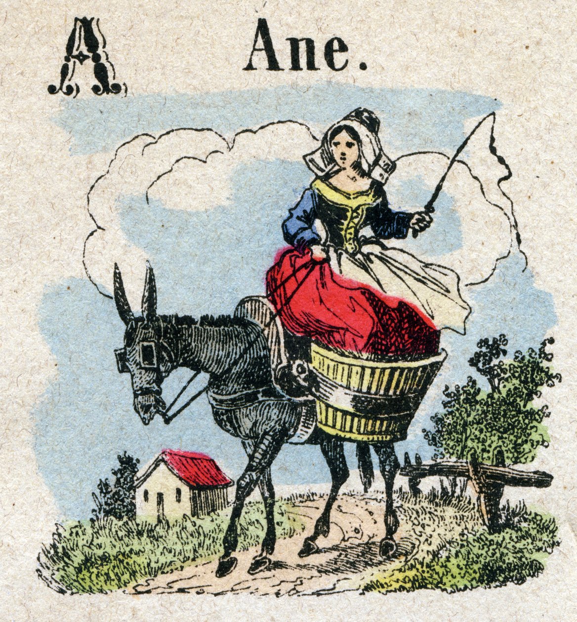 Abecedary. A betű, mint a szamár. Kis enciklopédikus ábécé, népszerű sorozat. Epinális képalkotás, 19. század vége alkotó: French School