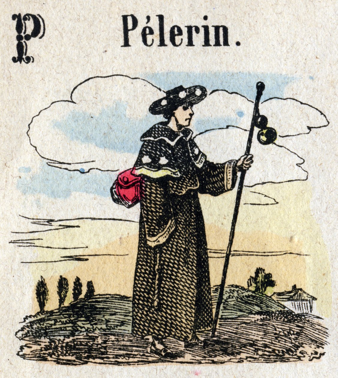 Abecedary. P betű, mint Pelerin. Kis enciklopédikus ábécé, népszerű sorozat. Epinális képalkotás, 19. század vége alkotó: French School