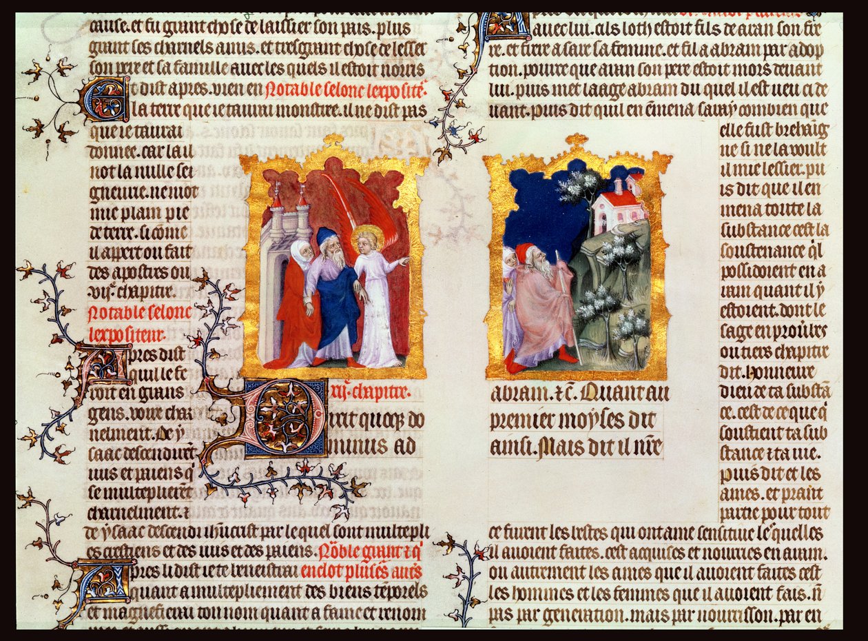 Ábrahám és Sára elhagyja a káldeusok Urát Kánaánba, Jean de Sy Bibliájából, 1355 körül alkotó: French School