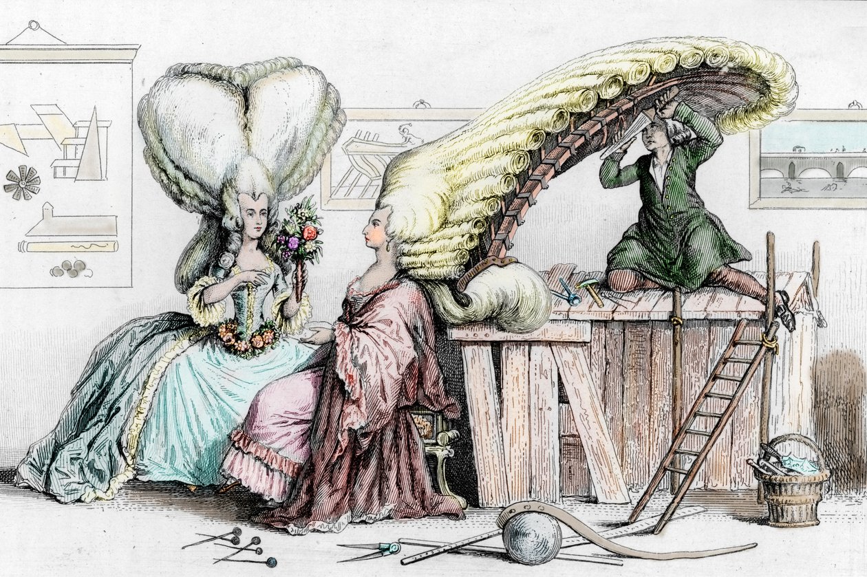 Fodrászakadémia, Rue de Coiffure, illusztráció Challamel "Histoire Musee de la Republique Francaise" című művéből. alkotó: French School