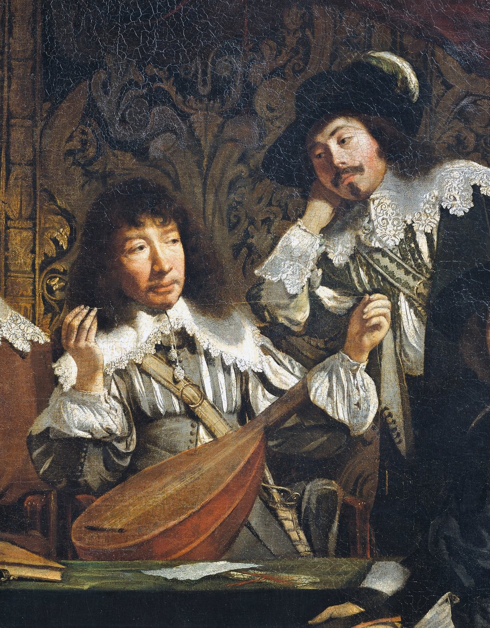 Zeneakadémia, vagy amatőrök találkozója, 1640 körül, a francia iskola ismeretlen művésze, lanthangolás részlete, olaj, vászon alkotó: French School