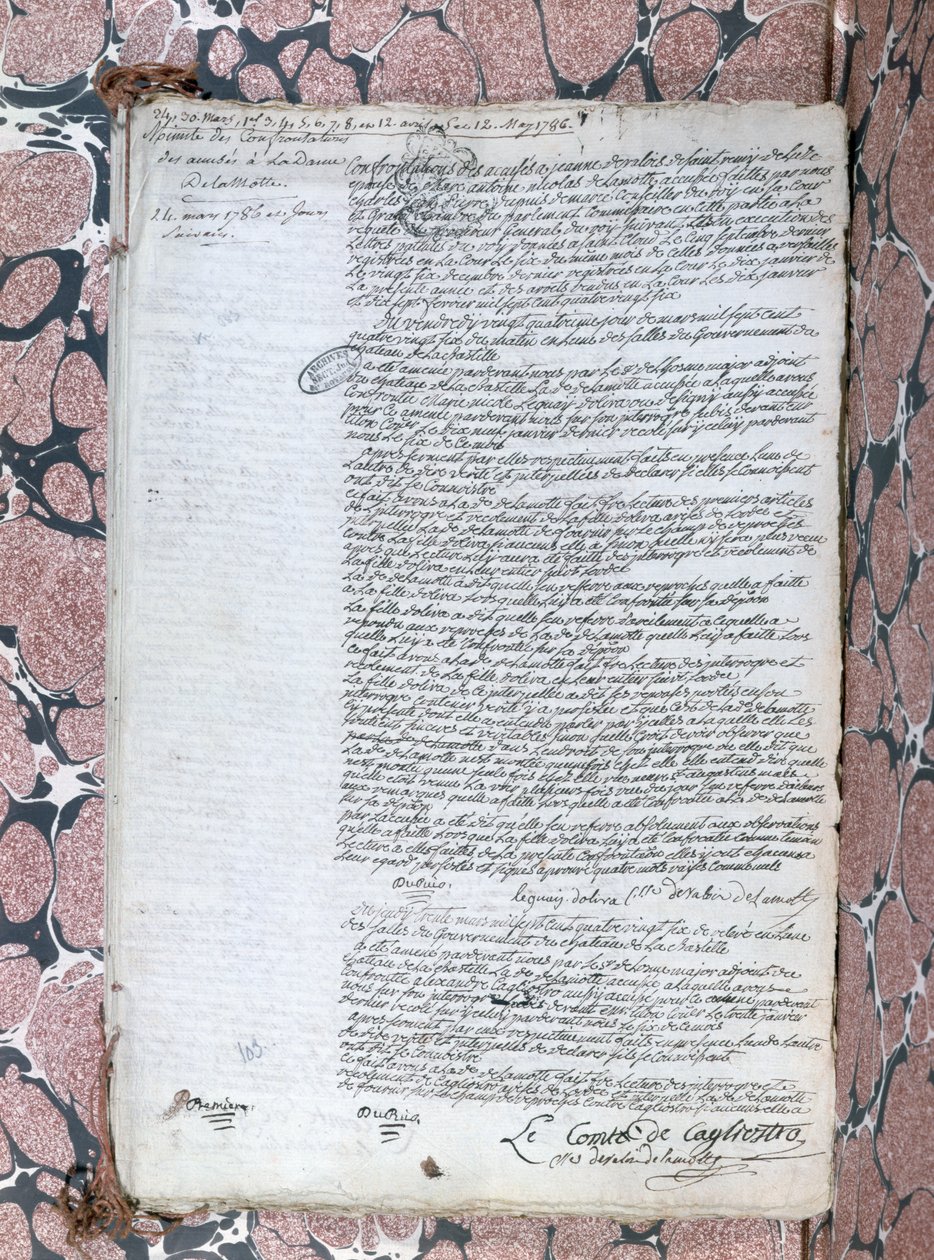 Beszámoló a Comtesse de la Motte és Cagliostro közötti konfrontációról a Queens nyakláncról szóló per során, 1786. május 24. alkotó: French School