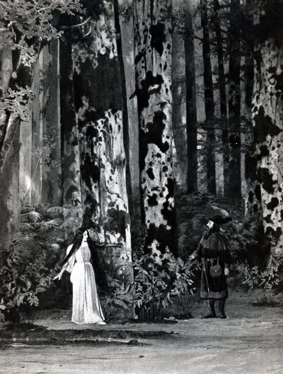 I. felvonás, Debussy Pelleas et Melisande 1. jelenete, a párizsi Opera-Comique opera 1902. áprilisi első előadásának fényképéről, illusztráció a Theater magazinban, 1902. június (li alkotó: French School