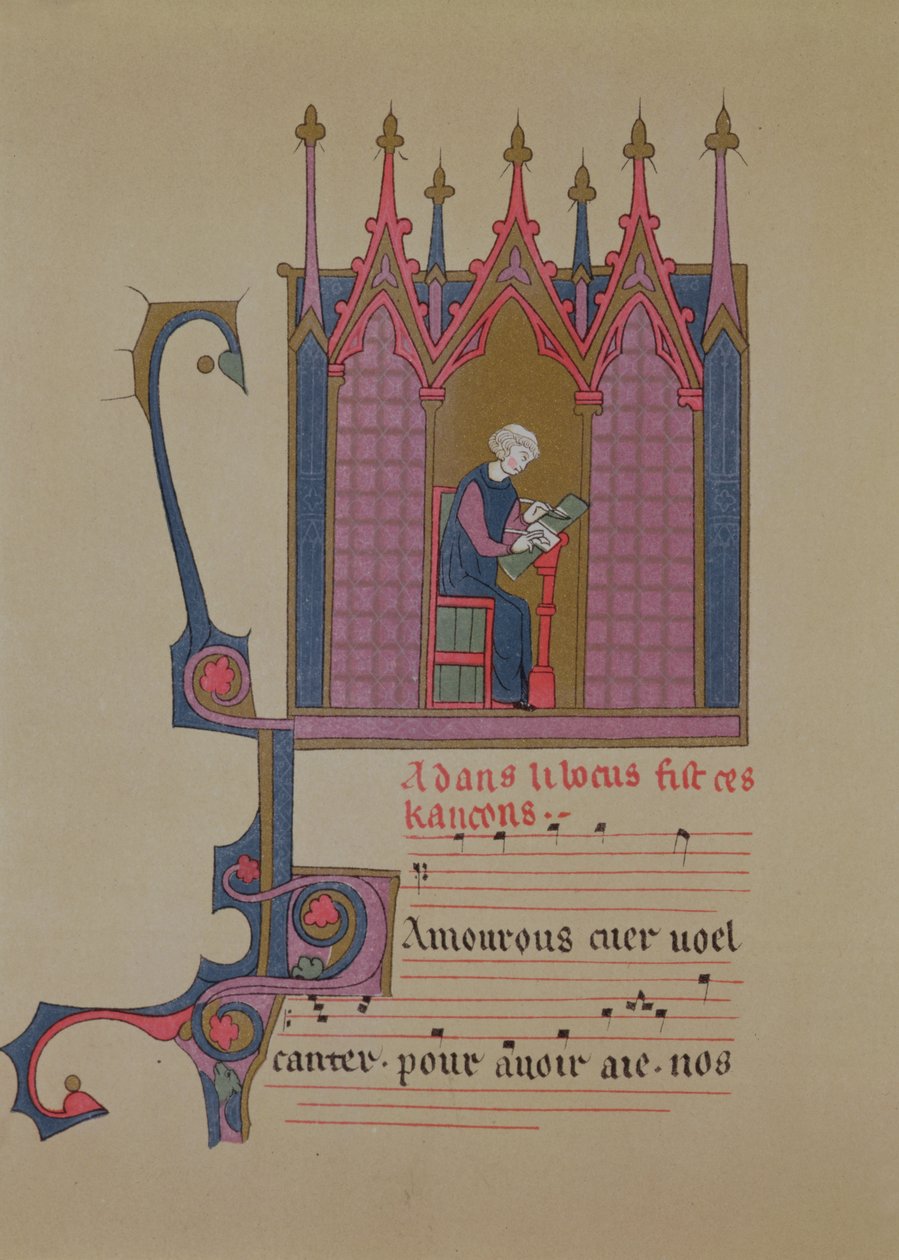 Adam de la Halle (124050-12881306), fakszimile egy 15. századi kéziratról, XIX. alkotó: French School