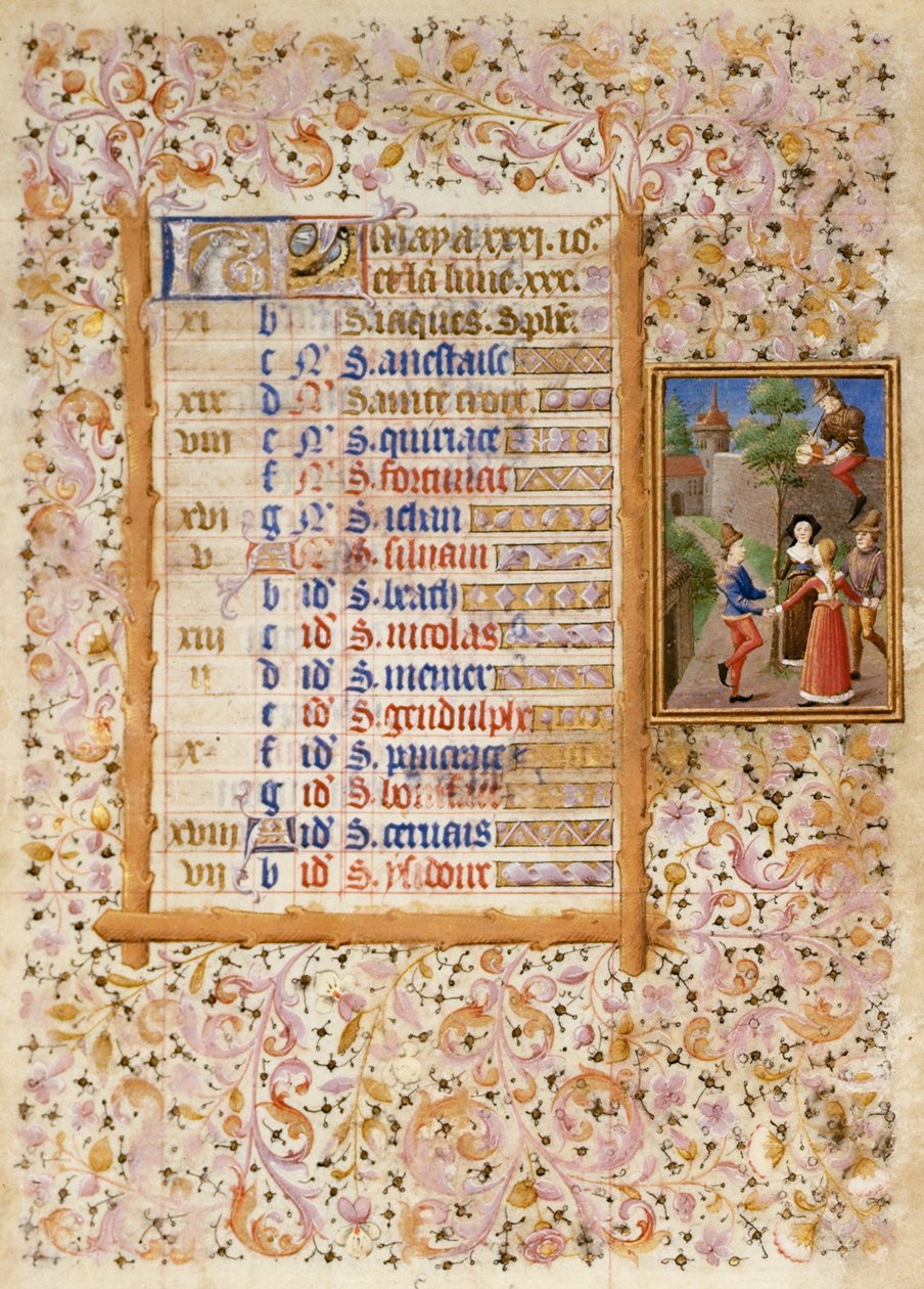 Add.25695 fol.5 Május naptári oldala, egy órakönyvből (vellum) alkotó: French School