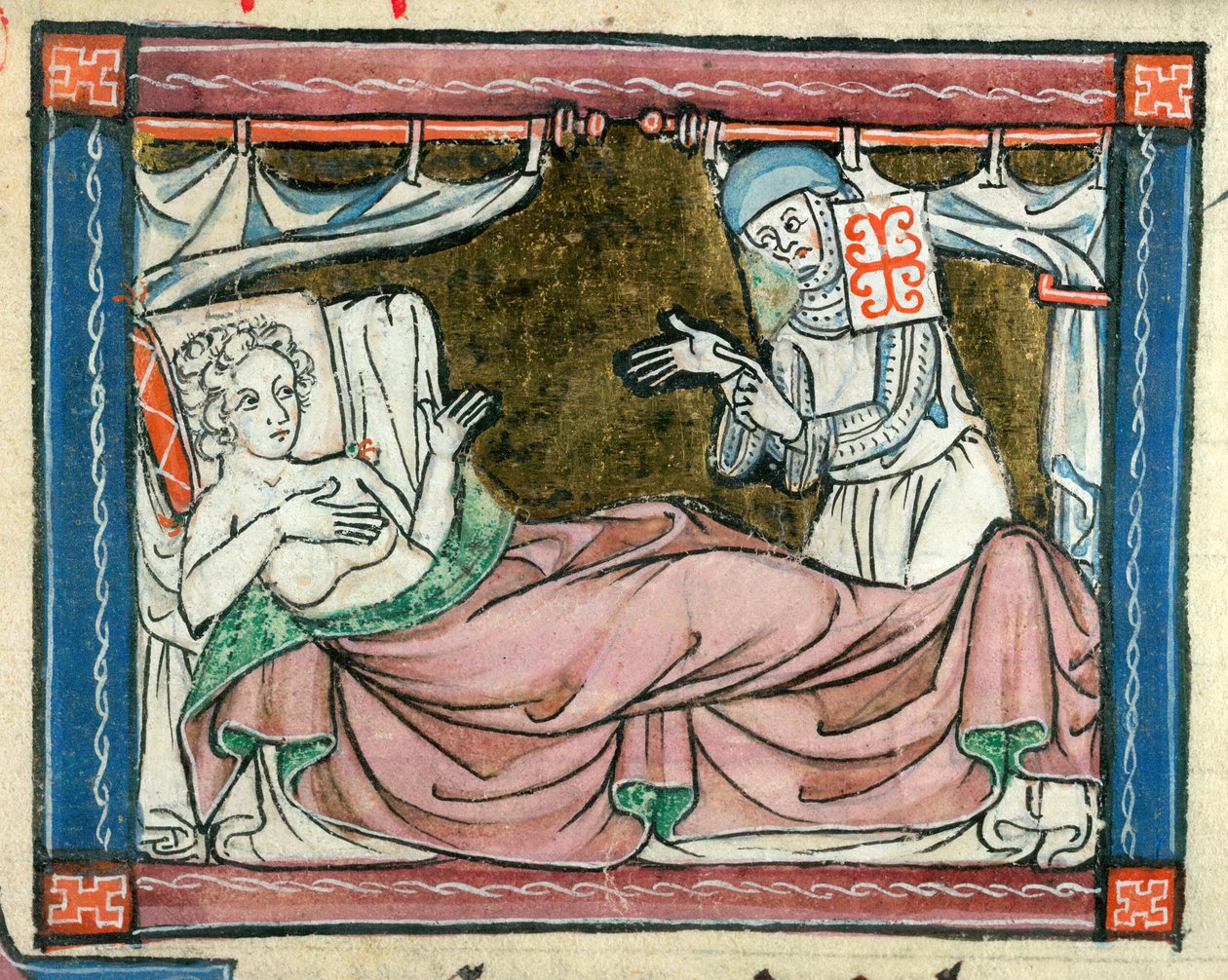Hozzáadás. 10293, f.107 Egy nő az ágyban, egy apáca kíséretében, illusztráció a "L