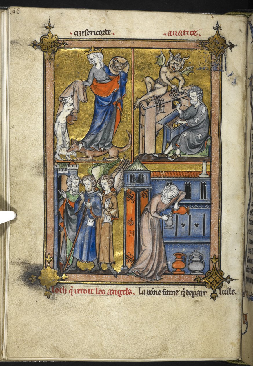 Hozzáadás. 54180, f. 136v, Miniatűr angyalokkal zarándokruhában, Laurent d