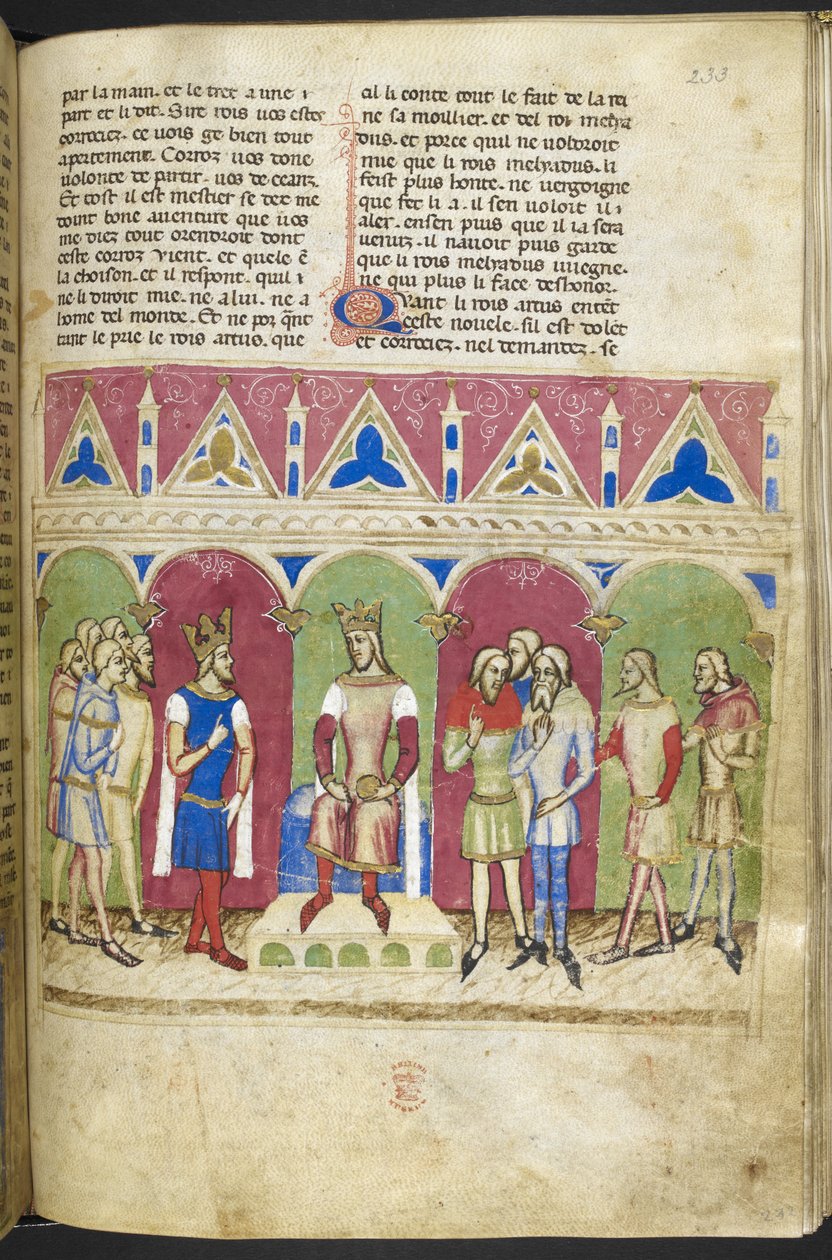 Hozzáadás. MS 12228, f.223, Roman du Roy Meliadus de Leonnoys, c.1352 (pergamen) alkotó: French School