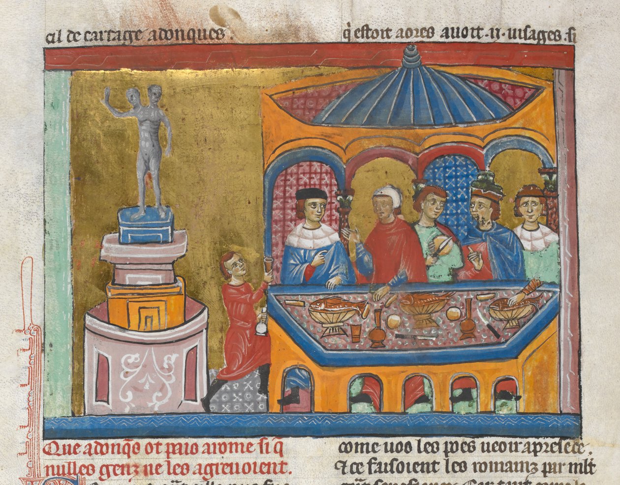 Hozzáadás. MS 15268, fol. 242v Janus-templom szenátorokkal az előtérben, az ókori történelemtől a Caesarig (vellum) alkotó: French School