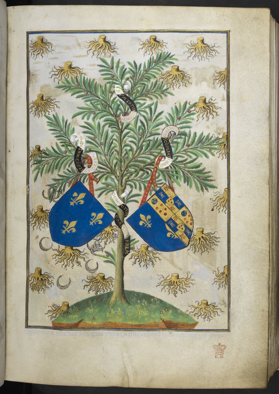 Adja hozzá az Ms 18850 f.15r fegyverzeti oldalt a Book of Hours (The Bedford Hours) c.1410-30-ból (tinta, szín és arany pergamen) alkotó: French School