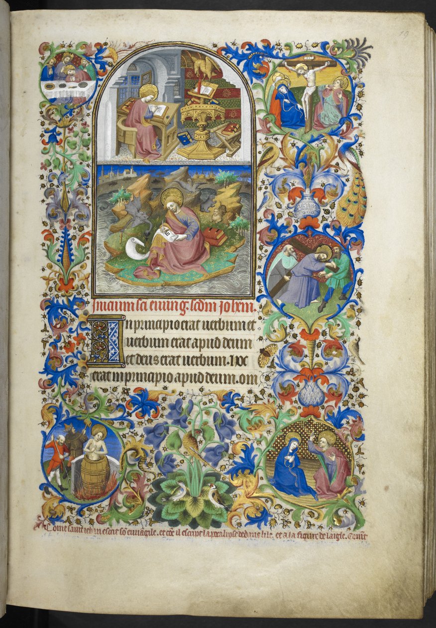 Adjon hozzá Ms 18850 f.19r evangéliumi kivonatokat, köztük kivonatokat Jánostól, Lukácstól, Mátétól és Márktól, a Book of Hours (The Bedford Hours) c.1410-30 (tinta, szín és arany pergamen) alkotó: French School