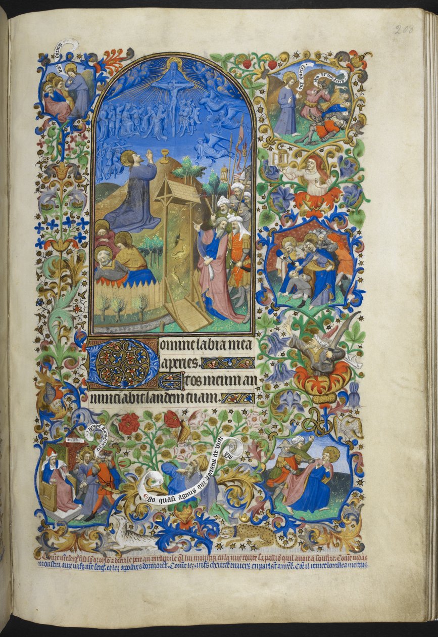 Add hozzá Ms 18850 f.208r, Hours of the Passion: Agony in the Garden, további jelenetekkel a szegélyen, Book of Hours (The Bedford Hours) c.1410-30 (tinta, szín és arany pergamen) alkotó: French School