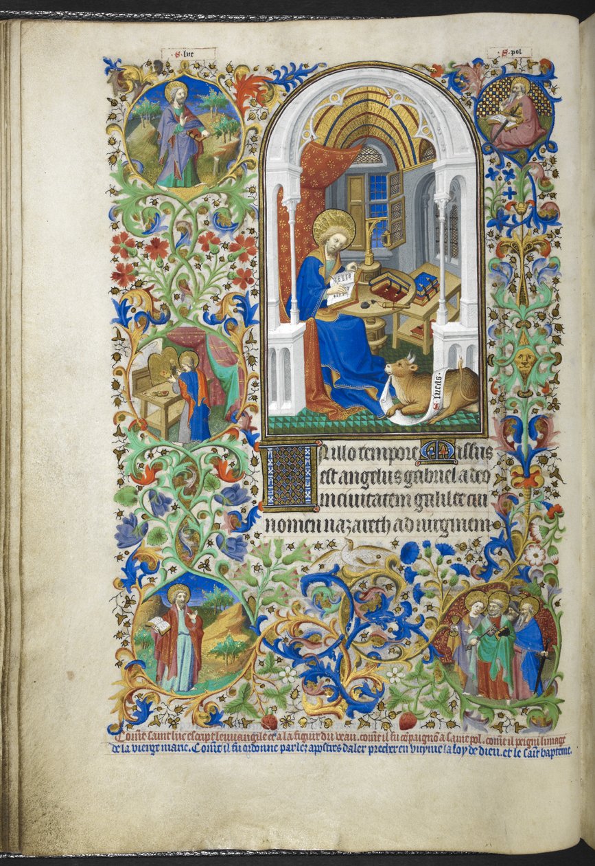 Add hozzá Ms 18850 f.20v Luke the Evangelist, Book of Hours (The Bedford Hours) c.1410-30 (tinta, szín és arany pergamen) alkotó: French School