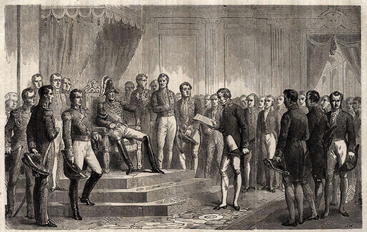 A 221-es beszéde - Roy-Collard liberális államférfi átadja a 221-es beszédet - Pierre Paul Royer-Collard felolvassa X. Károly francia királynak a 221-es beszédet, amellyel tiltakozott az 1830-as döntés ellen - Pierre Paul Royer Collard (1763-1845) (Royer-  alkotó: French School