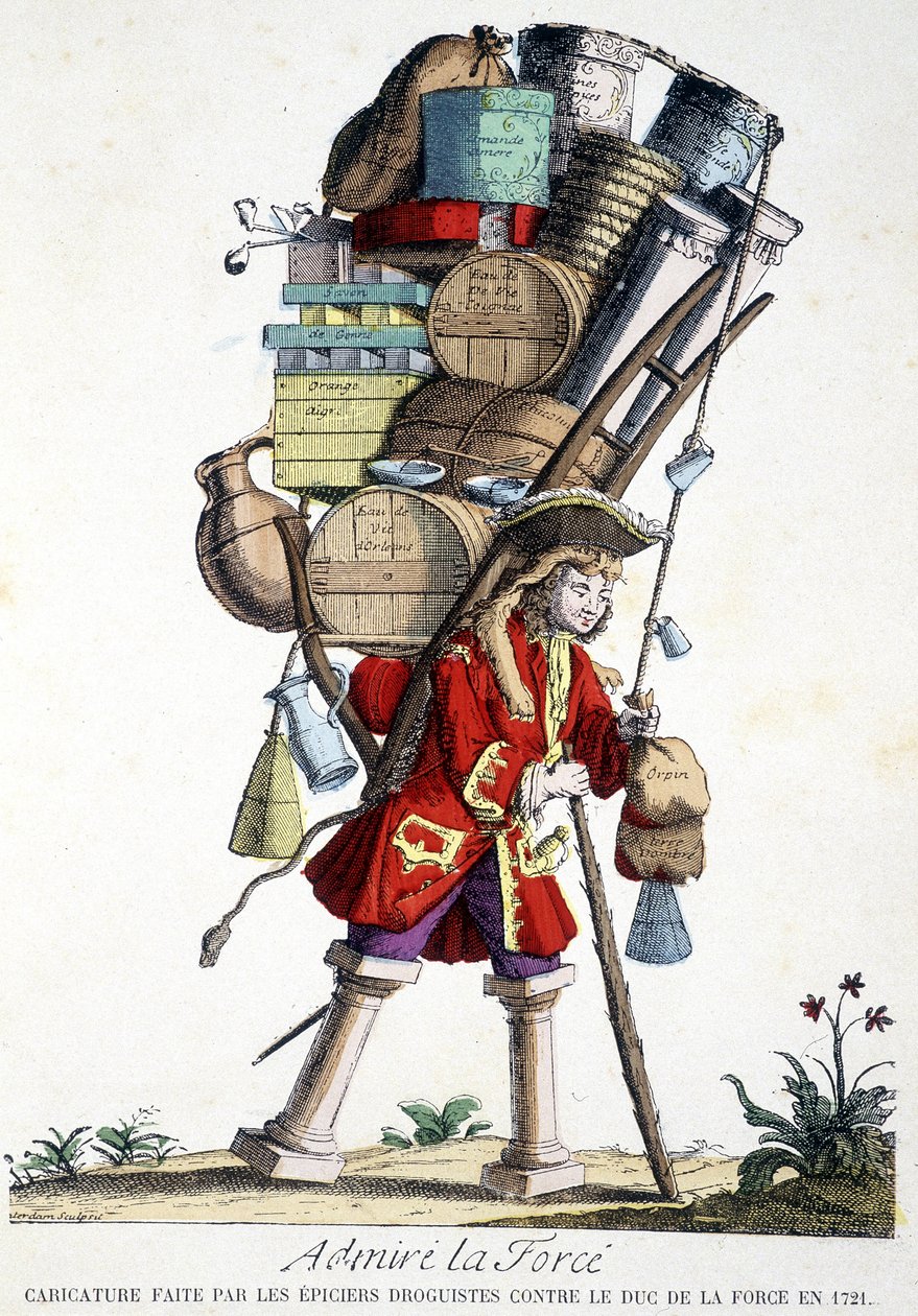 Csodáld az erőt. Karikatúra, amelyet drogászok készítettek a Duke of Force ellen 1721-ben. alkotó: French School