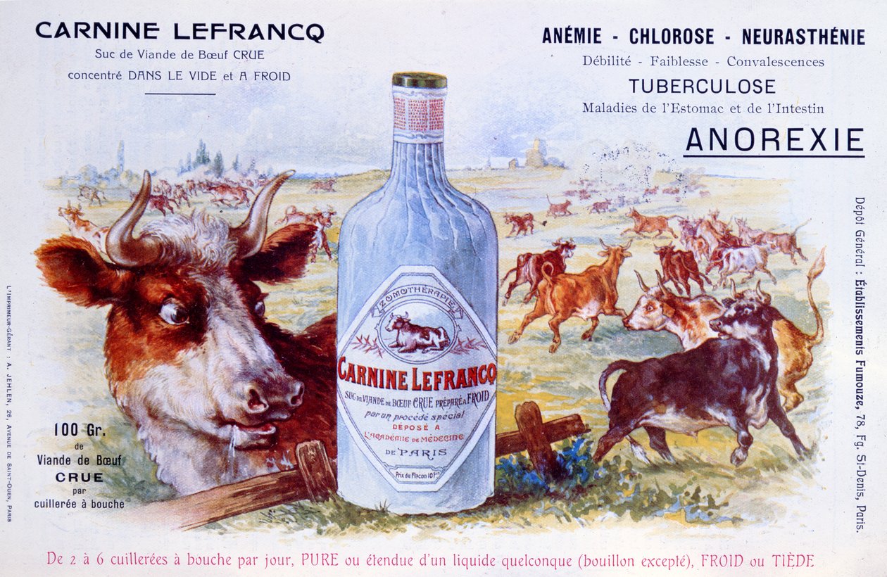 Carnine Lefrancq hirdetése, a Chanteclair orvosi magazinban, a huszadik század elején alkotó: French School