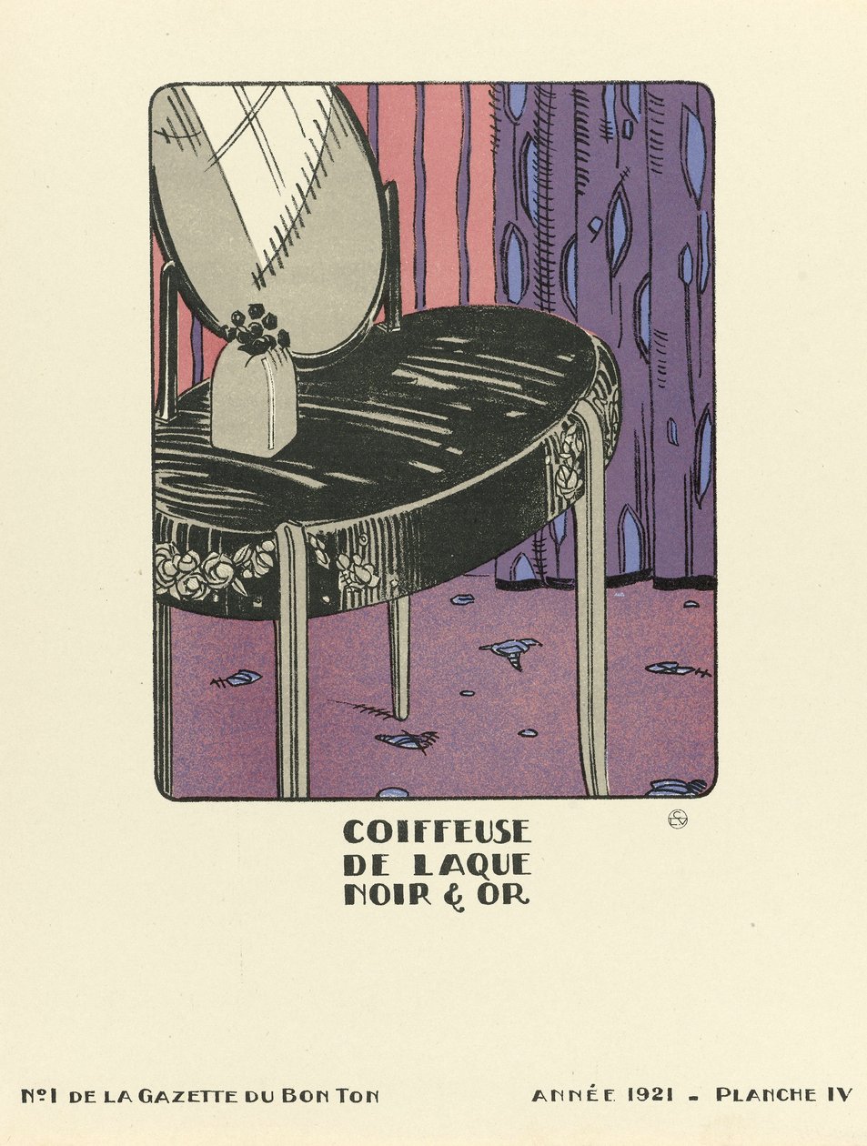 A "Coiffeuse de Laque Noir  Or" reklámja, 1921-es kiadás (stencilnyomat) alkotó: French School