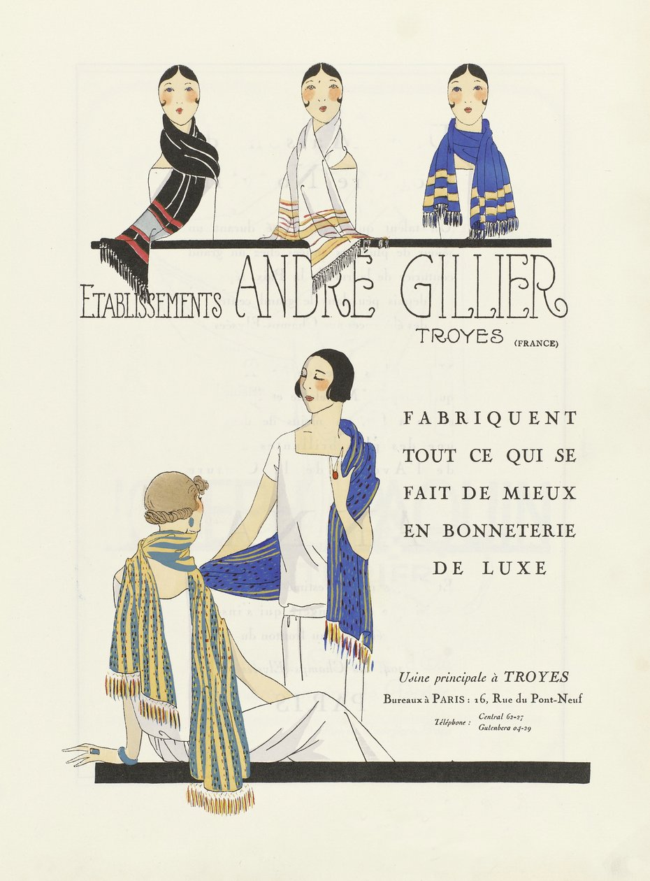 Az Etablissements Andre Gillier hirdetése, 1920-as évek (sablonnyomás) alkotó: French School