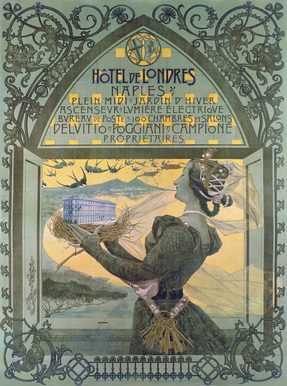 A Hotel de Londres a Naples hirdetése alkotó: French School