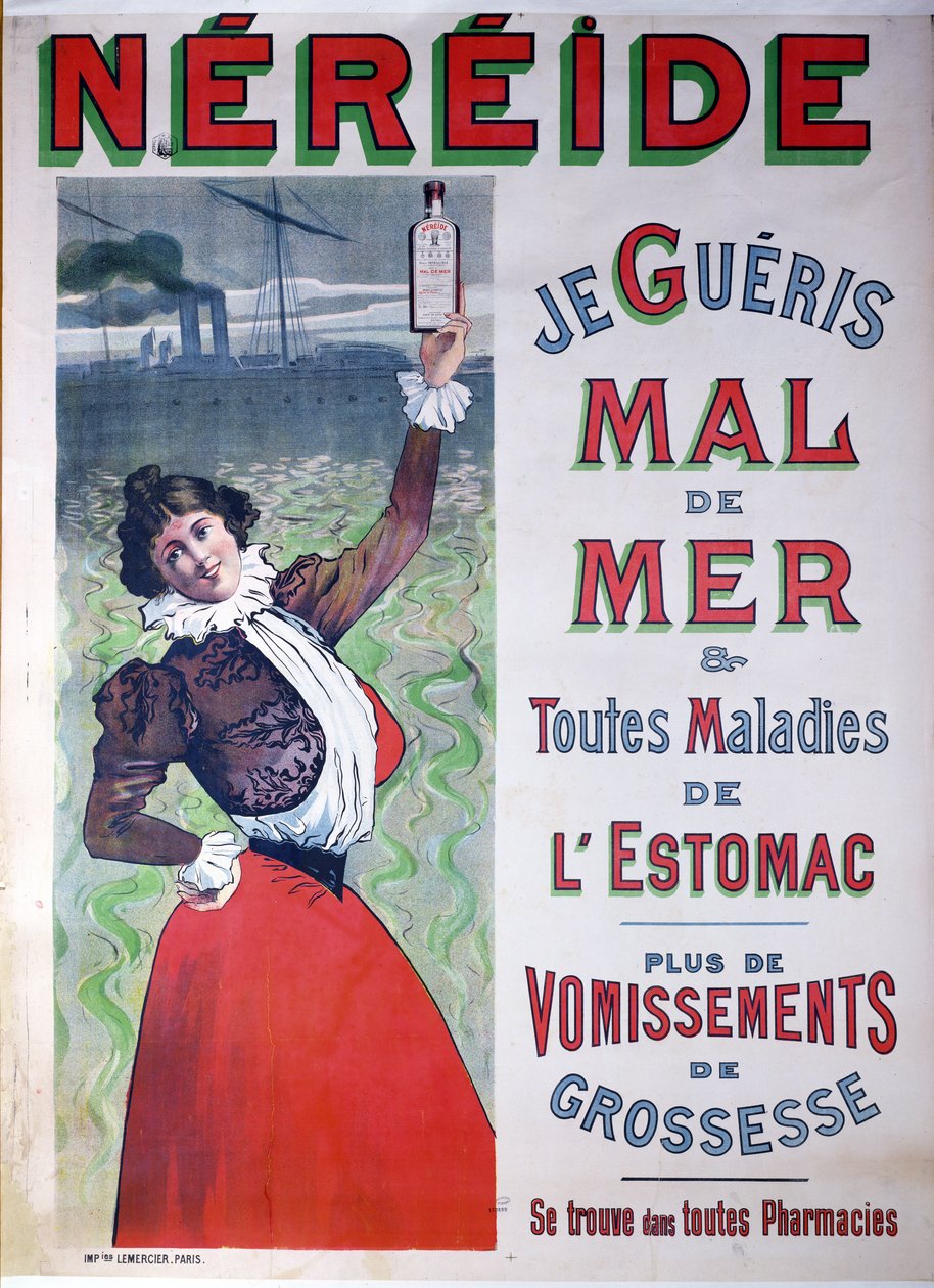A Nereide tengeribetegség elleni gyógyszer reklámja, 1900 körül alkotó: French School