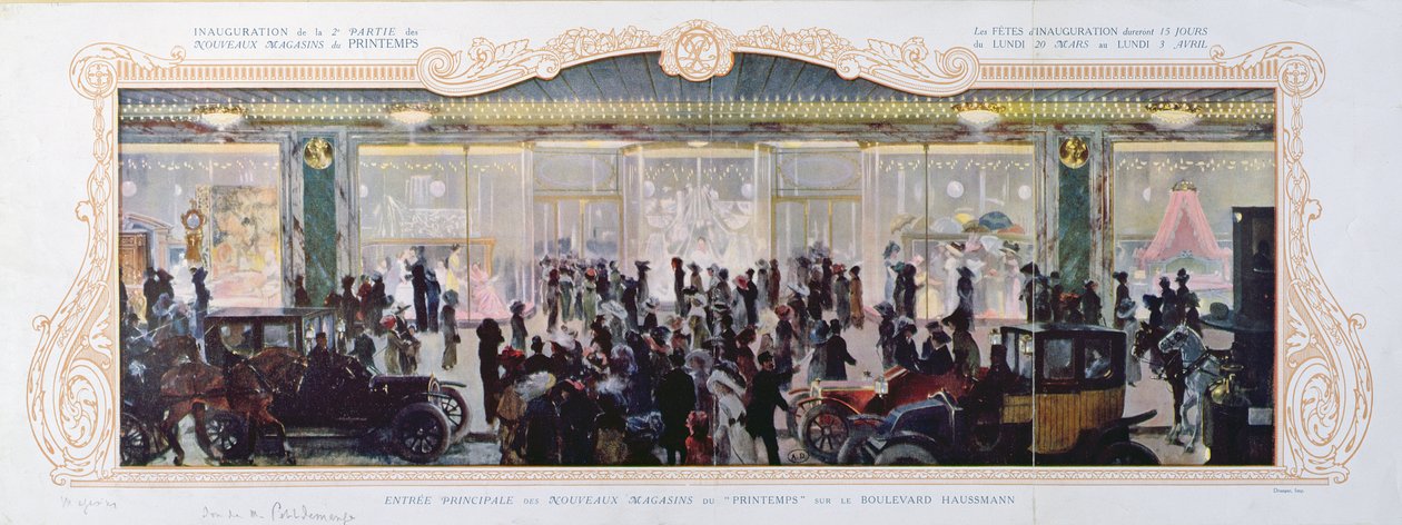 Reklám új épületek megnyitására a párizsi Printemps áruházban, 1910 alkotó: French School