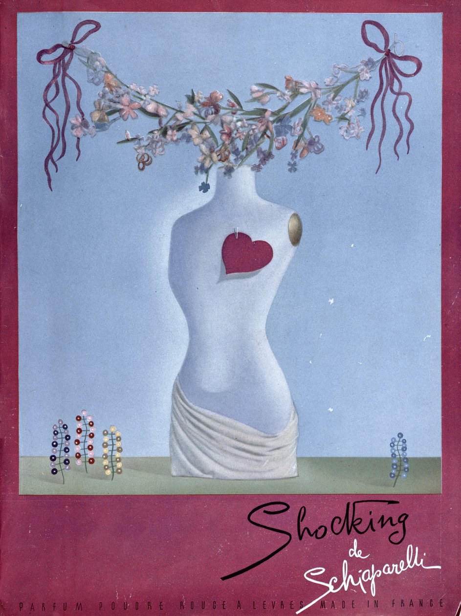 Schiaparelli "Shocking" parfümjének reklámja, illusztráció a "Vogue" magazinból, 1938. november (színes litográfia) alkotó: French School