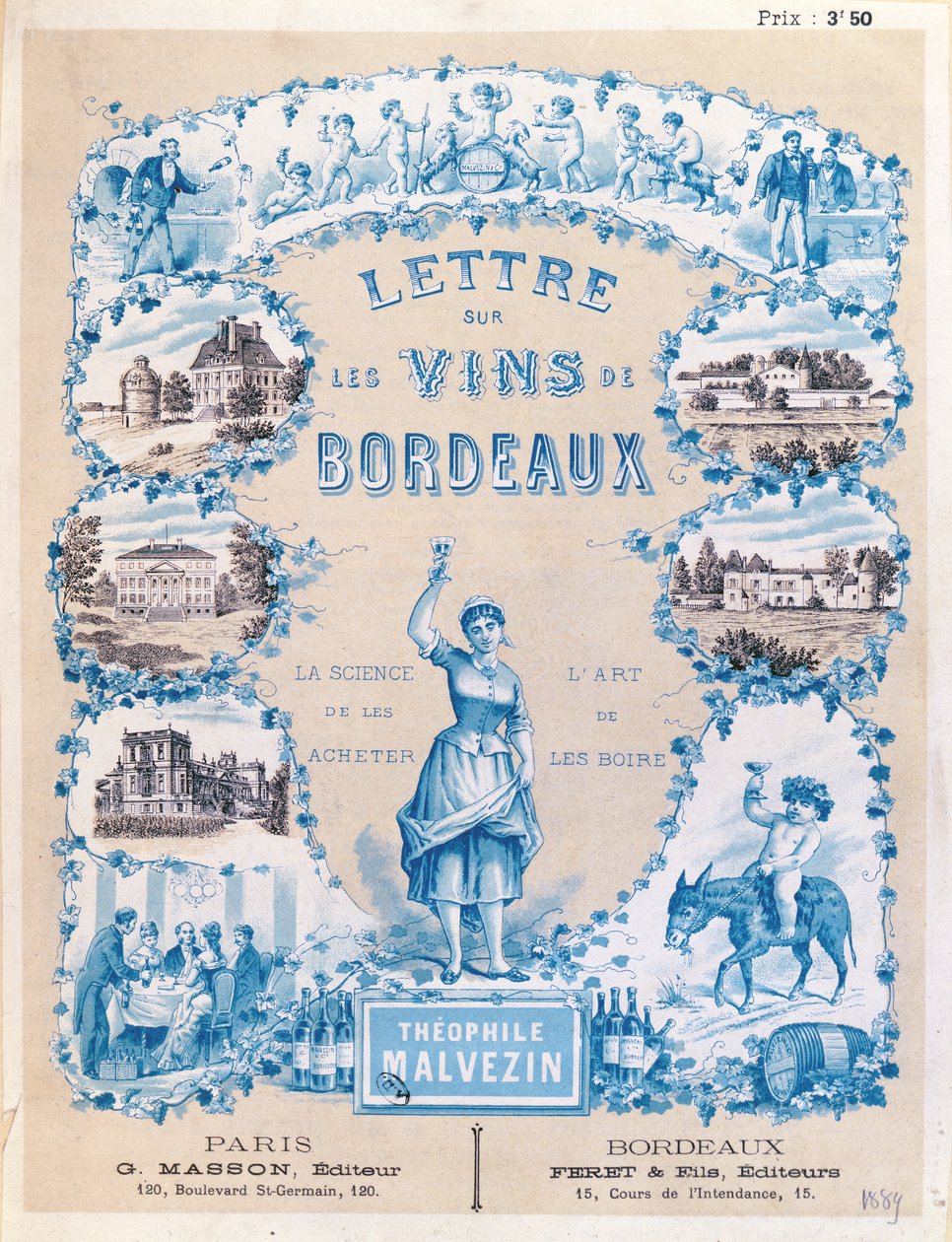 Theophile Malvezin Lettre sur les Vins de Bordeaux kiadását népszerűsítő reklám, 1889 alkotó: French School