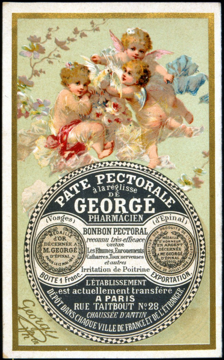 Reklámkártya a Georgé Pharmacien édesgyökér pasztájához. SD. 19. század. alkotó: French School