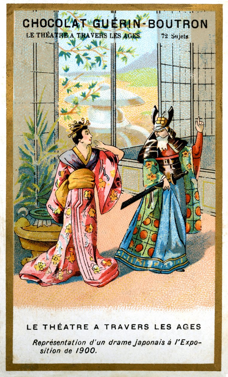 Csokoládék reklámkromolitográfiája Guerin Boutron, színház korokon át, 72 téma, japán dráma alkotó: French School