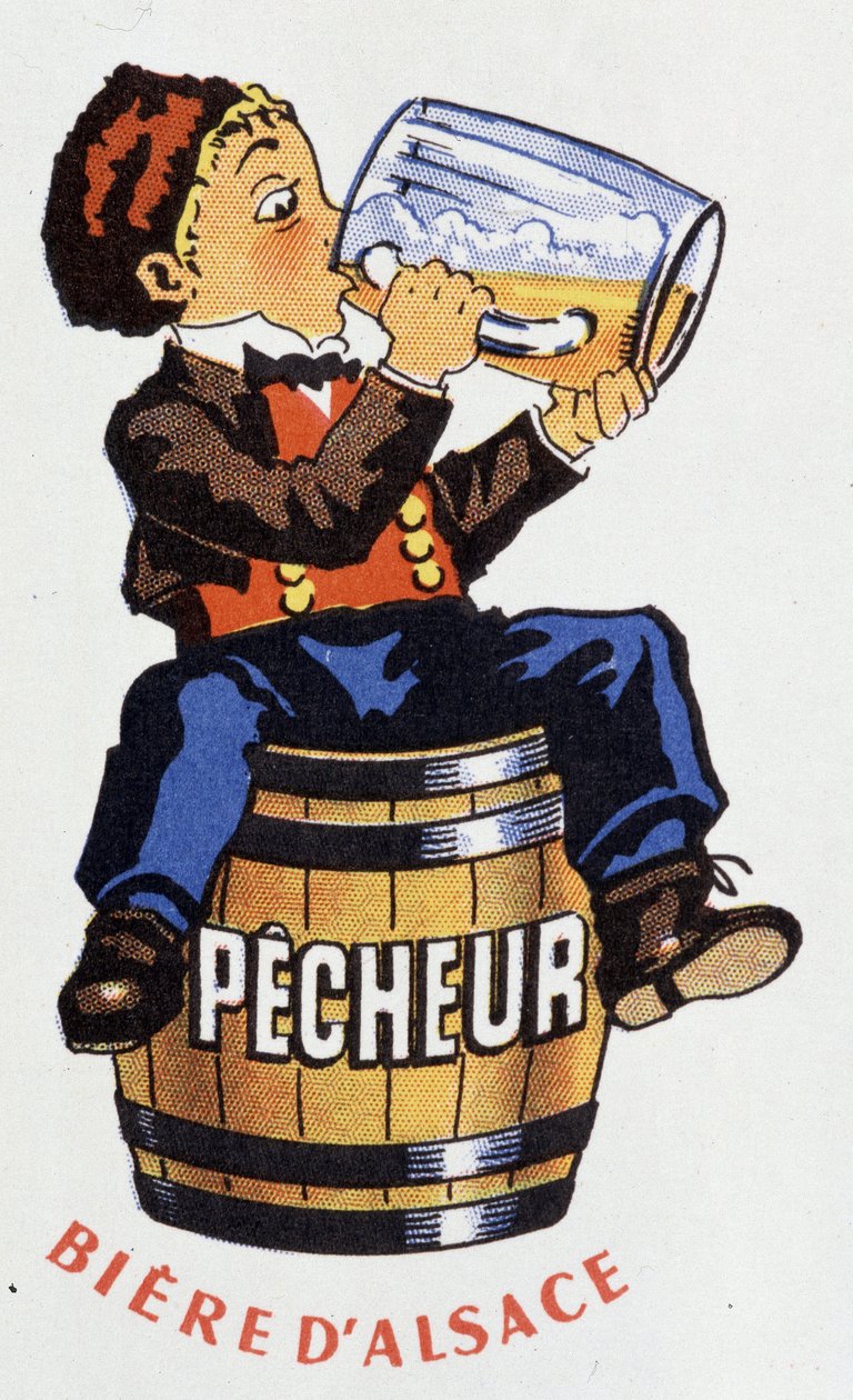 Az elzászi sör „” Fisherman” reklámja”. alkotó: French School