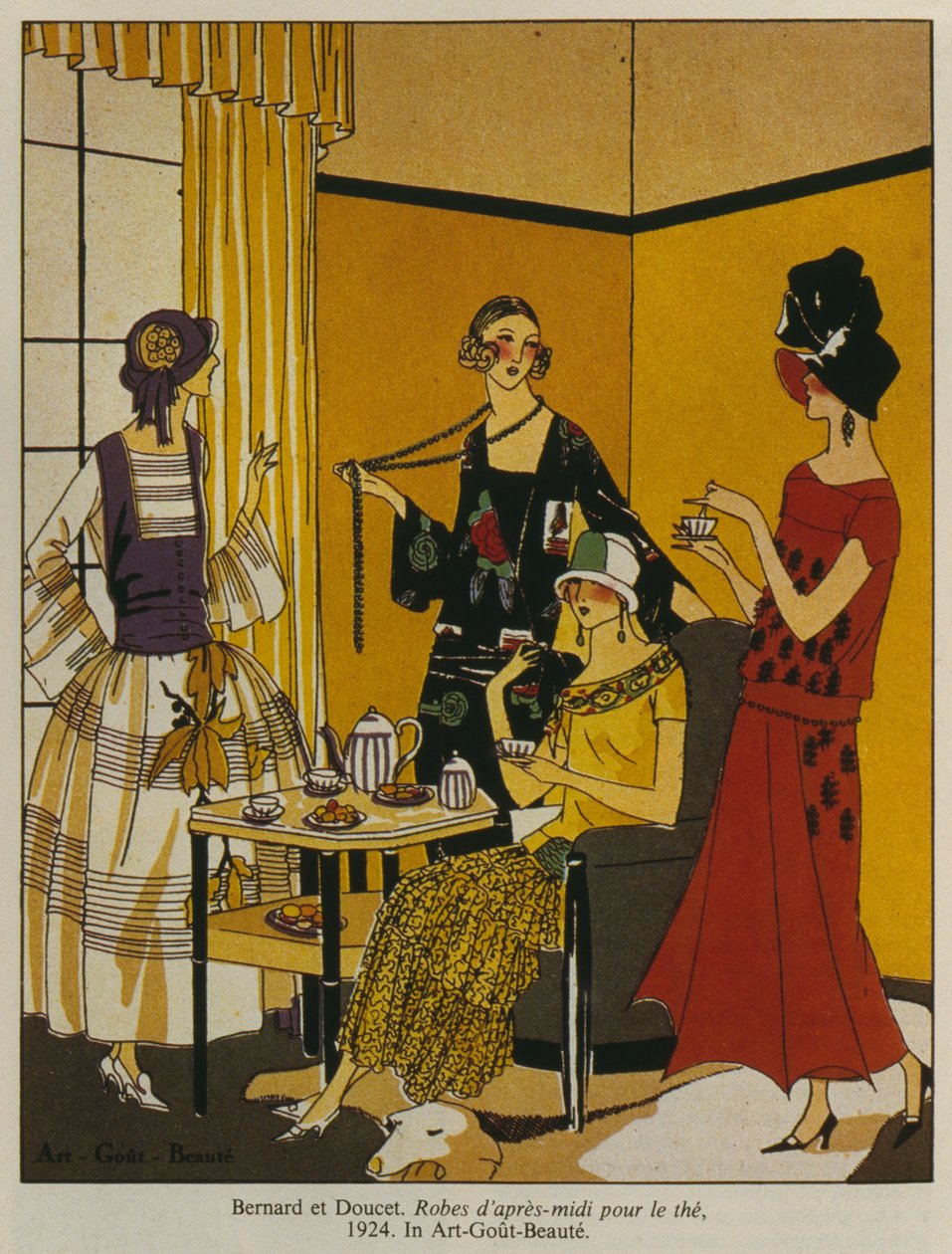 Délutáni ruhák teához, divattányér az Art Gout Beaute magazinból, 1924 alkotó: French School