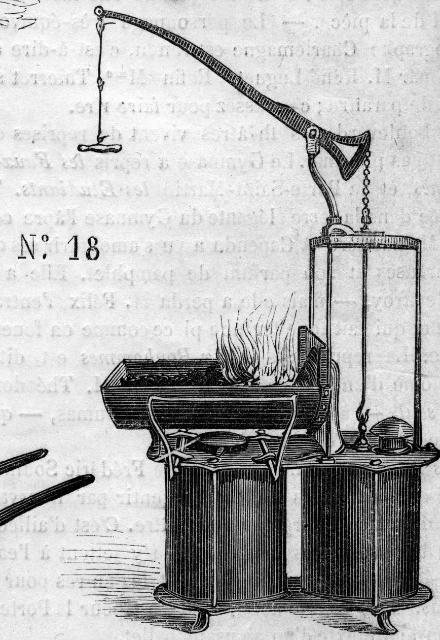 Mezőgazdasági gép: 1860-ban a párizsi mezőgazdasági versenyen bemutatott kettős széldugattyús kovács. Metszet a „” Le Monde Illustré”” 172. számában, 1860. július 28.. alkotó: French School