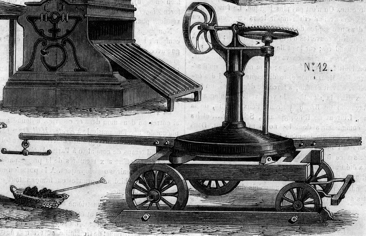 Mezőgazdasági gép: egy hordozható manézs, amelyet 1860-ban a párizsi mezőgazdasági versenyen mutattak be. Metszet az 1860. július 7-i „” Le Monde Illustré”” 169. sz. alkotó: French School