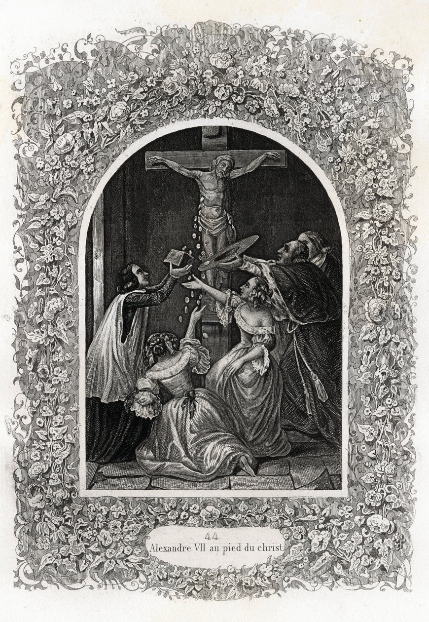 VII. Sándor (Alexander vagy Alessandro) (pápa 1655-1667) Krisztus lábánál. Maurice Lachatre (1814-1900), Librairie du progress, Párizs, Histoire des Popes című metszete. alkotó: French School