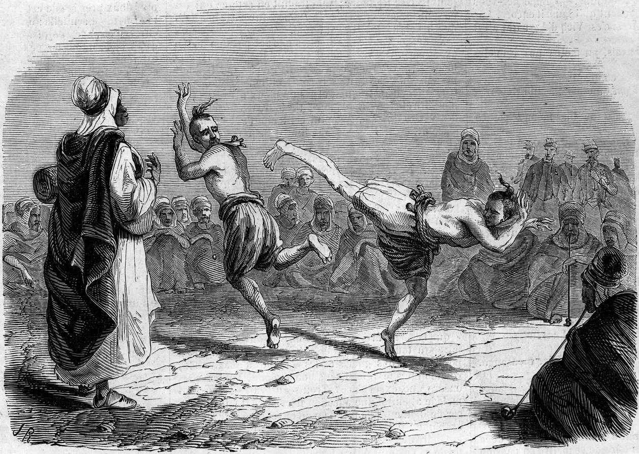 Algériai szokás: arab tánc. Rigo úr rajza, Ameler úr zászlóaljvezető vázlata alapján. Metszet a „” Le Monde Illustré”” 86. számában, 1858. december 11. alkotó: French School