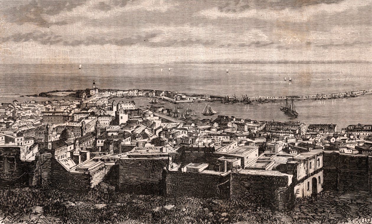 Algiers - Algiers - Algerie - metszet a „La France illustree: geographia, történelem, közigazgatási statisztika”-ban, V.A. Maláta-barna. 1884 alkotó: French School