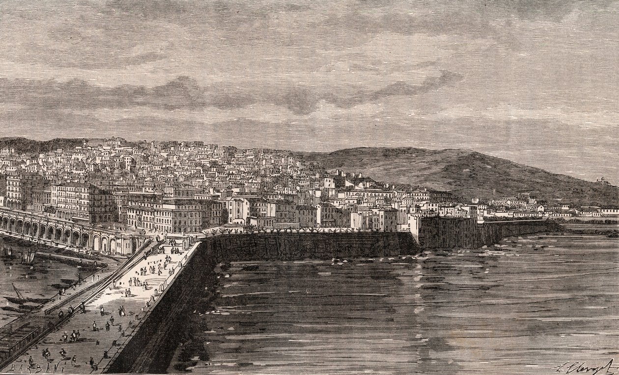 Algiers - Algiers - Algerie - metszet a „La France illustree: geographia, történelem, közigazgatási statisztika”-ban, V.A. Maláta-barna. 1884 alkotó: French School