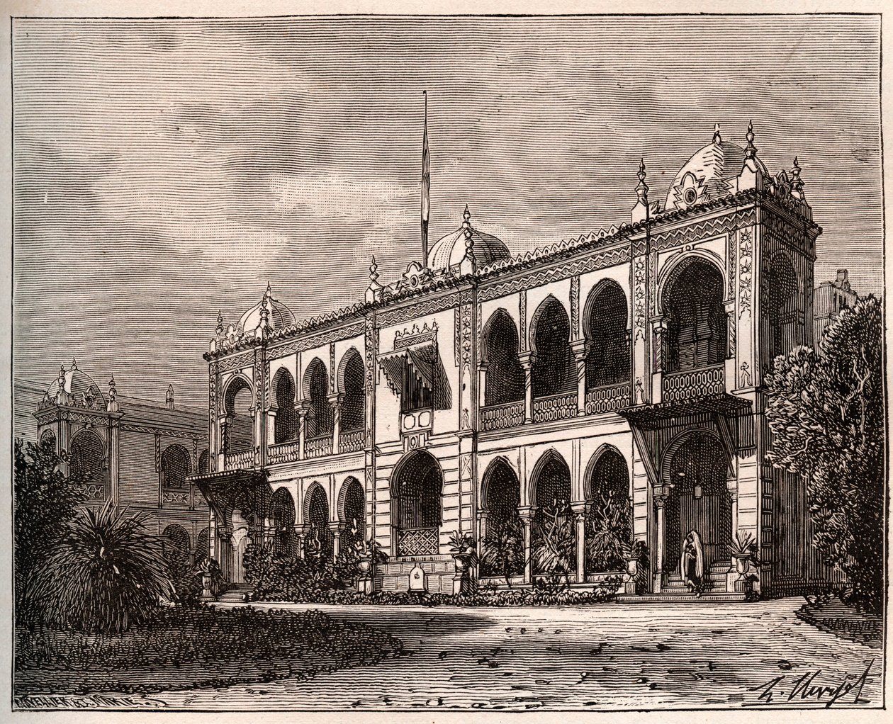 Algír – Kormányzói palota Mustapha-ban – V. A. Malt-Brown „La France illustrée: földrajz, történelem, statisztikai igazgatás” metszete. 1884 alkotó: French School