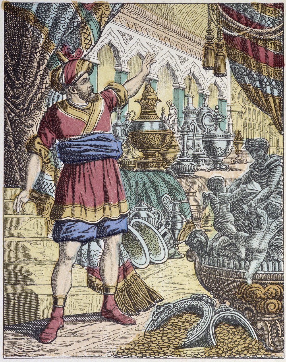 Ali-Baba (Ali Baba) egy kincses szobában. Az ezeregy éjszaka meséi. - Epinal, Pellerin képe alkotó: French School