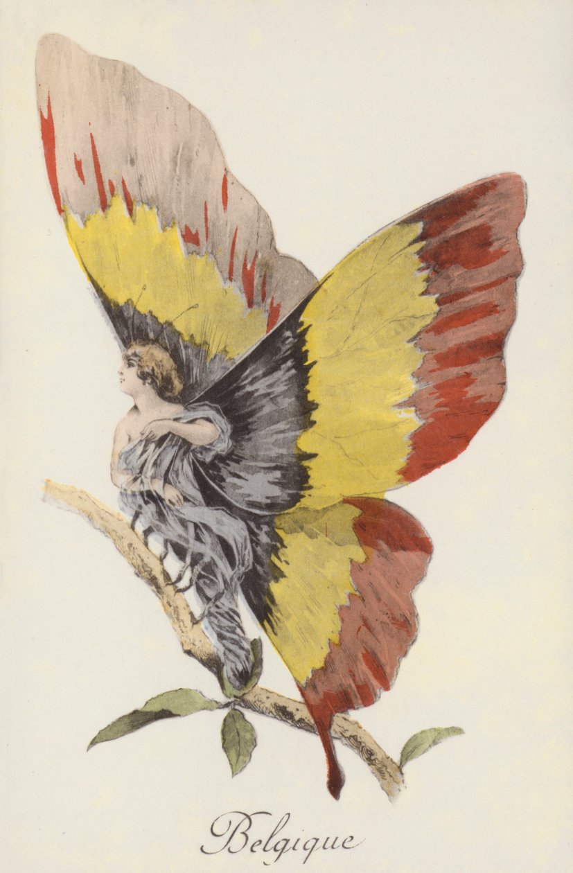 Belgium pillangóként való allegorikus ábrázolása (színes litográfia) alkotó: French School