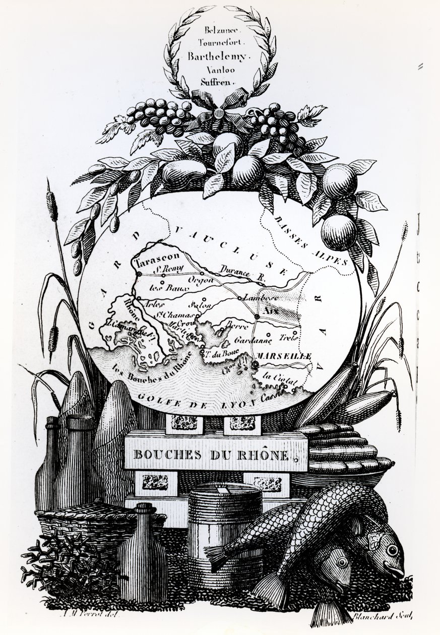 Bouches-du-Rhone megye allegorikus térképe, 1830 körül alkotó: French School