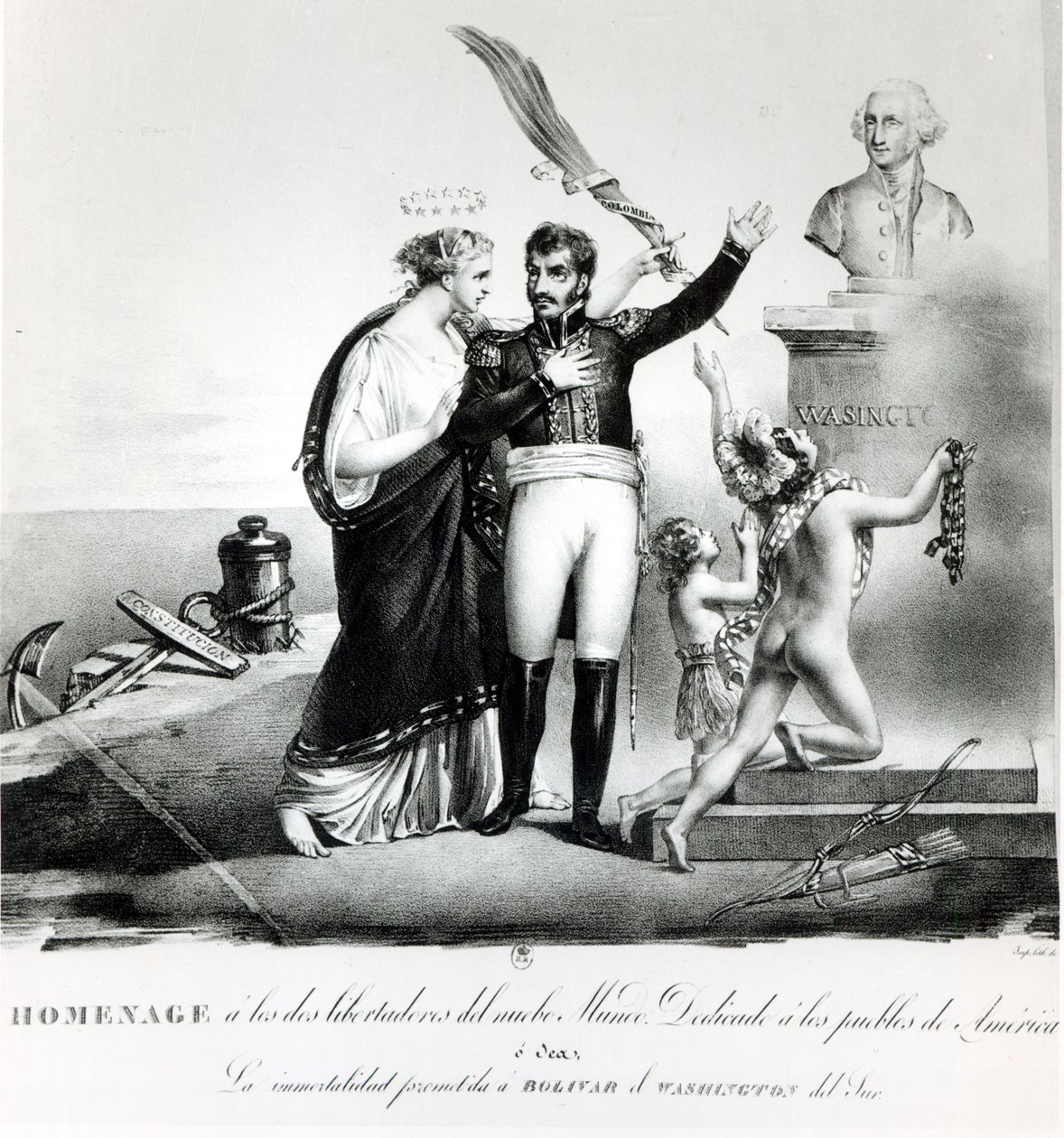 Simon Bolivar tábornok (1783-1830) allegorikus portréja 1840 körül alkotó: French School