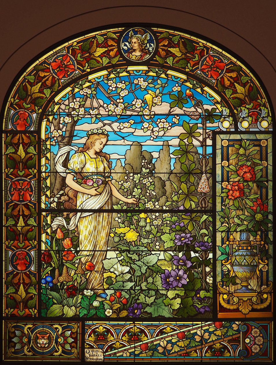 A tavasz allegóriája (ólomüveg), névtelen, 1900 körül alkotó: French School