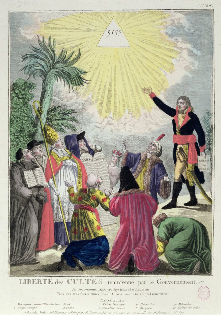 A Bonaparte Napóleon (1769-1821) és VII. Pius pápa (1742-1823) közötti konkordátum allegóriája 1801 (lásd még: 175951) alkotó: French School