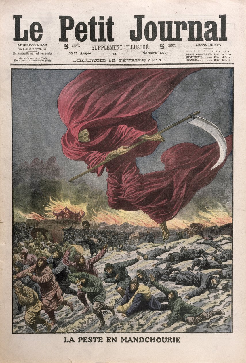 A mandzsúriai pestis allegóriája, a Le Petit Journal címlapillusztrációja, 1911. február 19. alkotó: French School