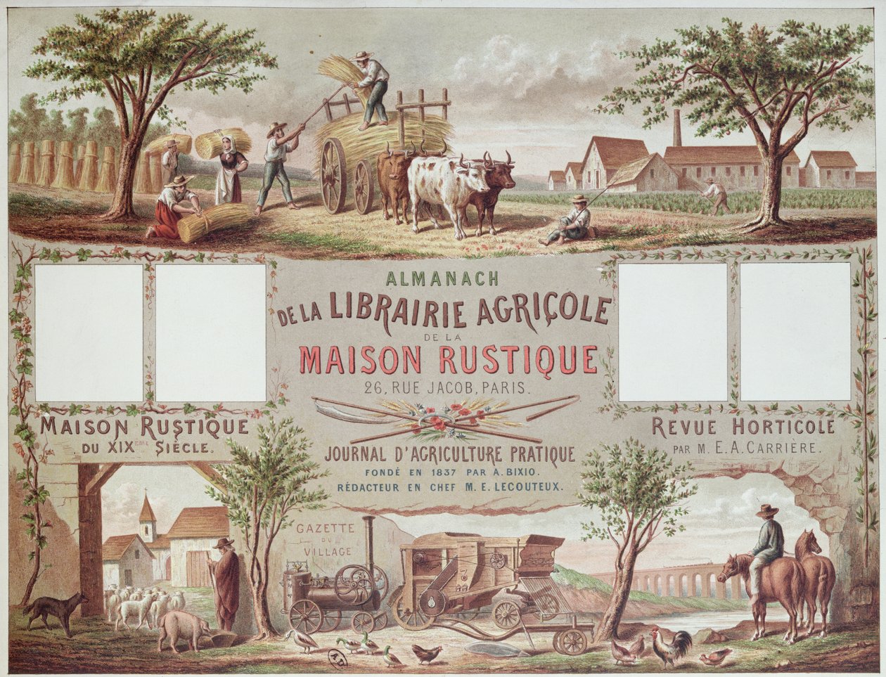 A hagyományos és modern gazdálkodási módszereket bemutató almanach. 1870-80 körül alkotó: French School
