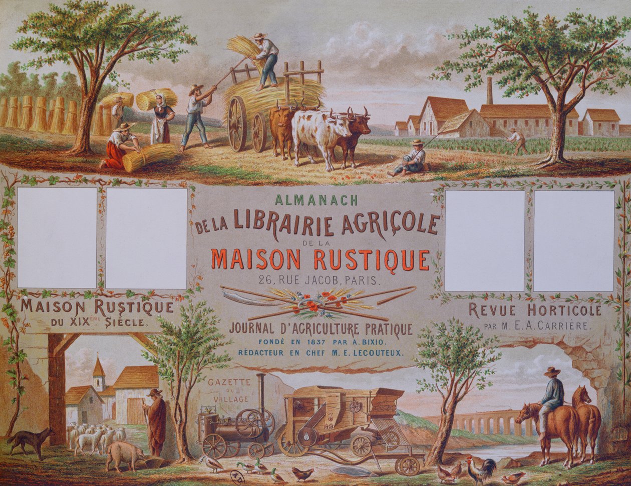 A La Maison Rustique mezőgazdasági könyvesbolt almanachja, 1860 körül (színes metszet) alkotó: French School