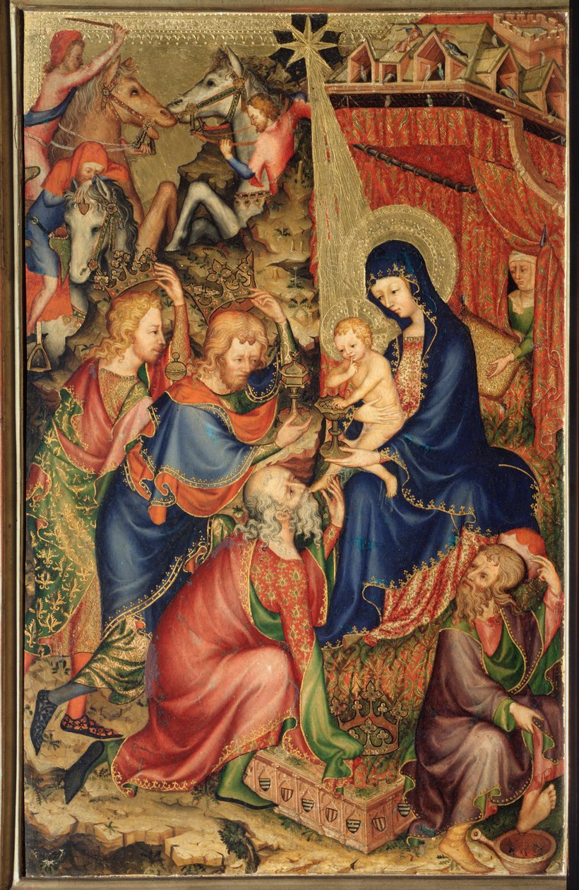 Altarolo del Bargello: Mágusok imádása - (Bargello diptichonja, Mágusok imádata) A 14. századi francia iskola névtelen festménye (francia iskola, XIV. század) Firenze, Museo Nazionale del Bargello alkotó: French School